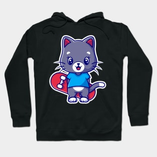 Cute Skateboarding Cat holding a skateboard graphic design Hoodie